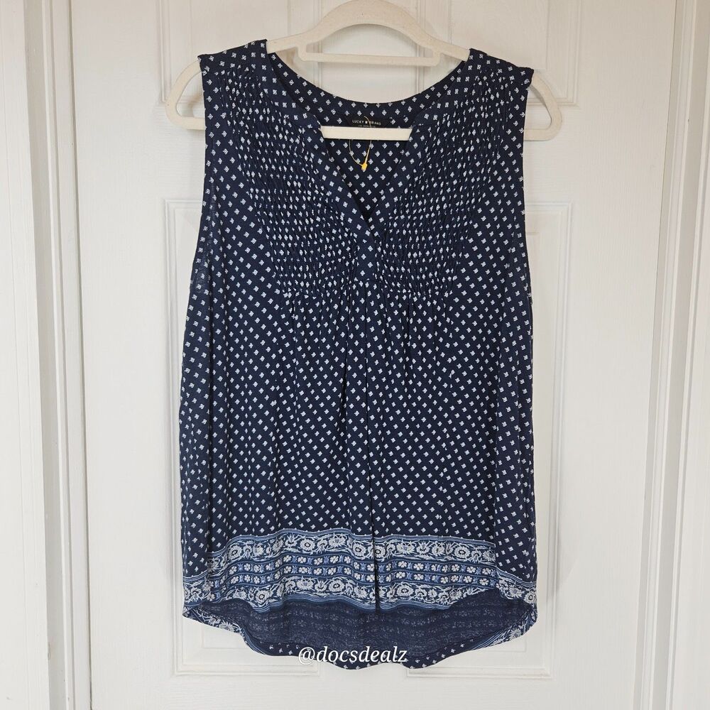 Lucky Brand Navy Tank Top Geometric Print Boho Women's Large